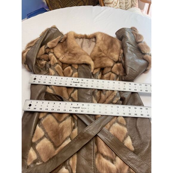 VTG Mink Coat Women Large Chevron Striped Fur Old Money Mob Wives Leather Jacket - Picture 4 of 10